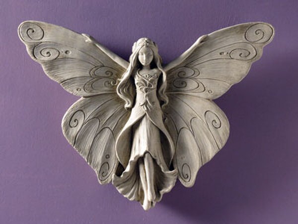 Fairy Madame Butterfly Wall Plaque Statue Open Wing Art Deco Style